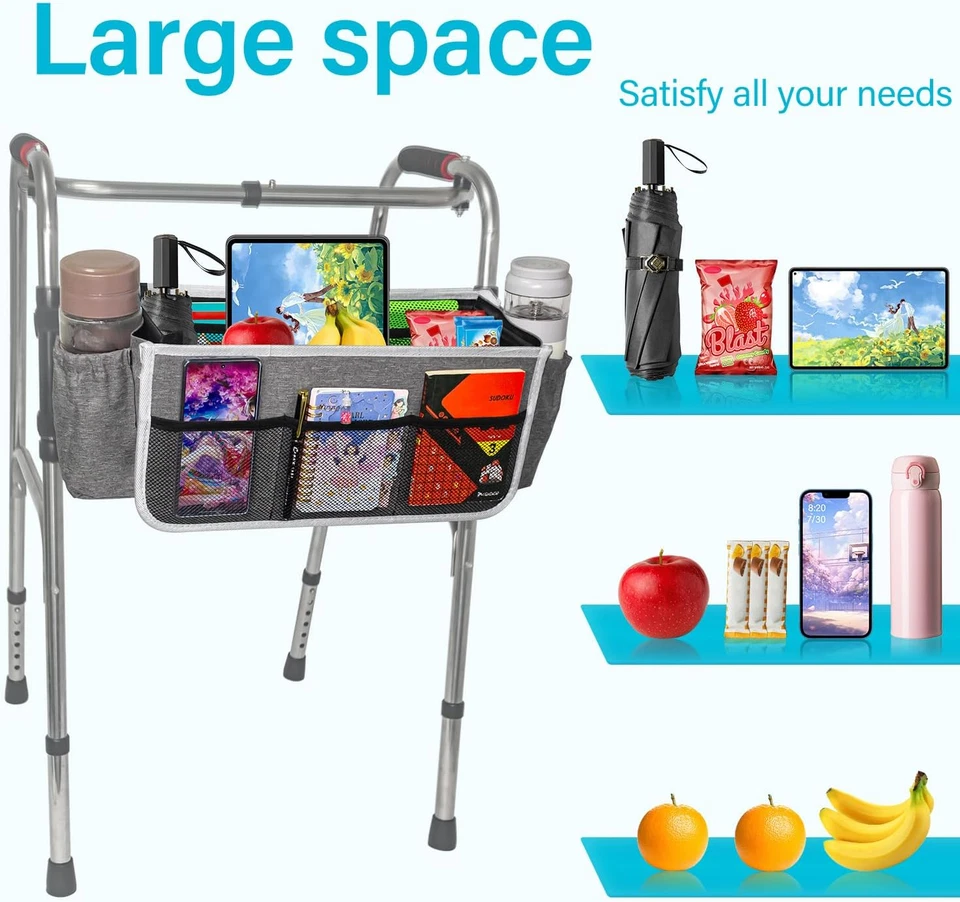 Upgrade Walker Basket Walker Bag for Folding Walker with 2 Cup Holder,Bag for Wa - Image 2 of 4