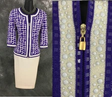 BEAUTIFUL st john collection knit purple multi jacket skirt suit size 4