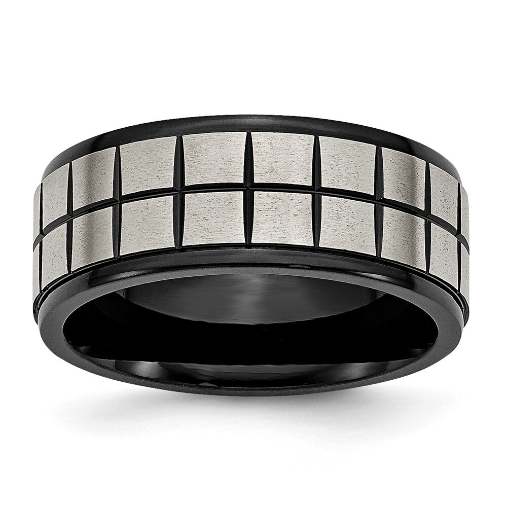 Titanium Brushed Center Black IP-plated 9mm Band Ring Size 12