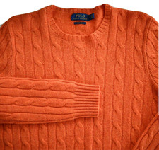 POLO RALPH LAUREN Orange CABLE-KNIT 100 CASHMERE Men's Crewneck Sweater M