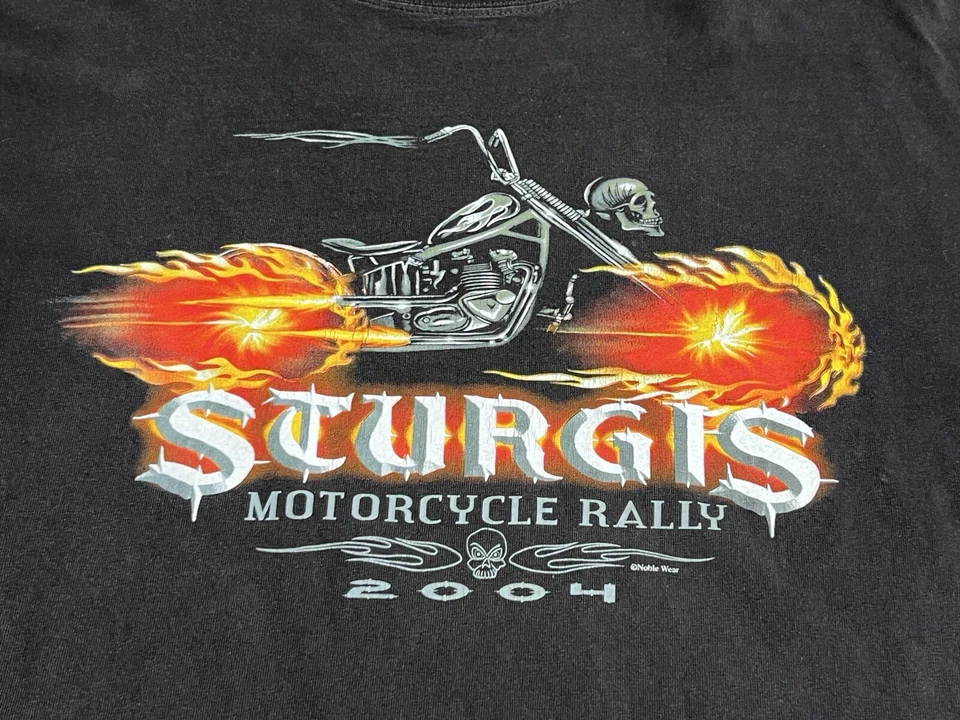 Vintage Sturgis T-Shirt 2XL Black 2004 Bike Rally Flames Motorcycle Graphic Y2K - Image 3 of 4