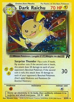 Pokemon Team Rocket Card 83/82 Dark Raichu UNLIMITED EDITION ~ NOT