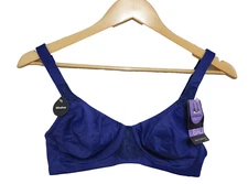 NEW Bali Flower Comfort U Back Bra 3232 Size 36B Wire Free Navy Support Satin