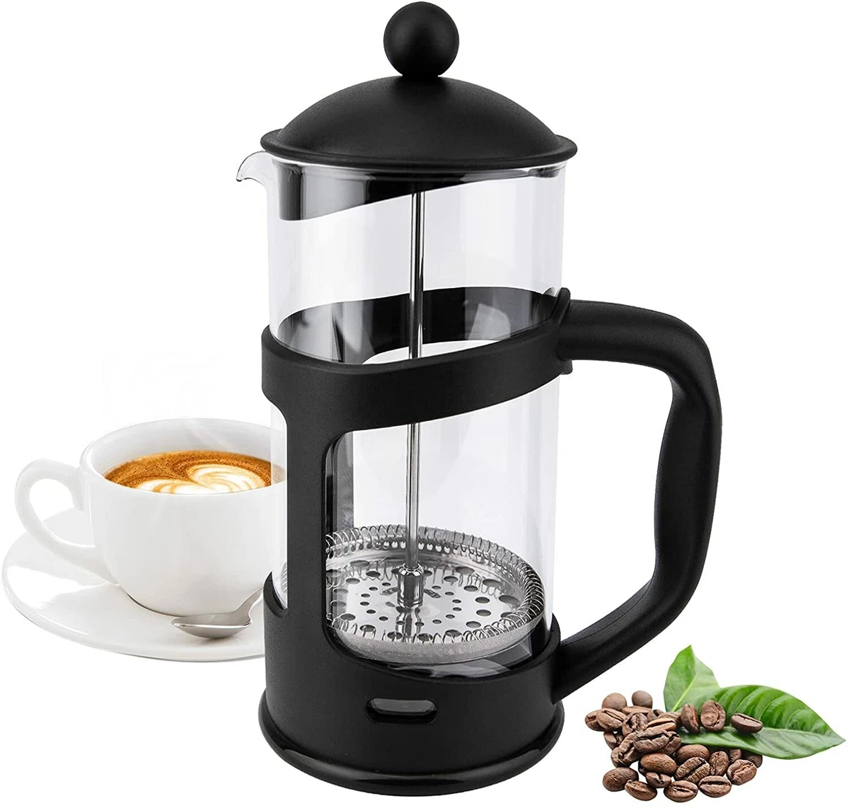 BLACK 3 CUP CAFETIERE COFFEE PLUNGER COFFEE MAKER FRENCH PRESS PLASTIC  GLASS MIX