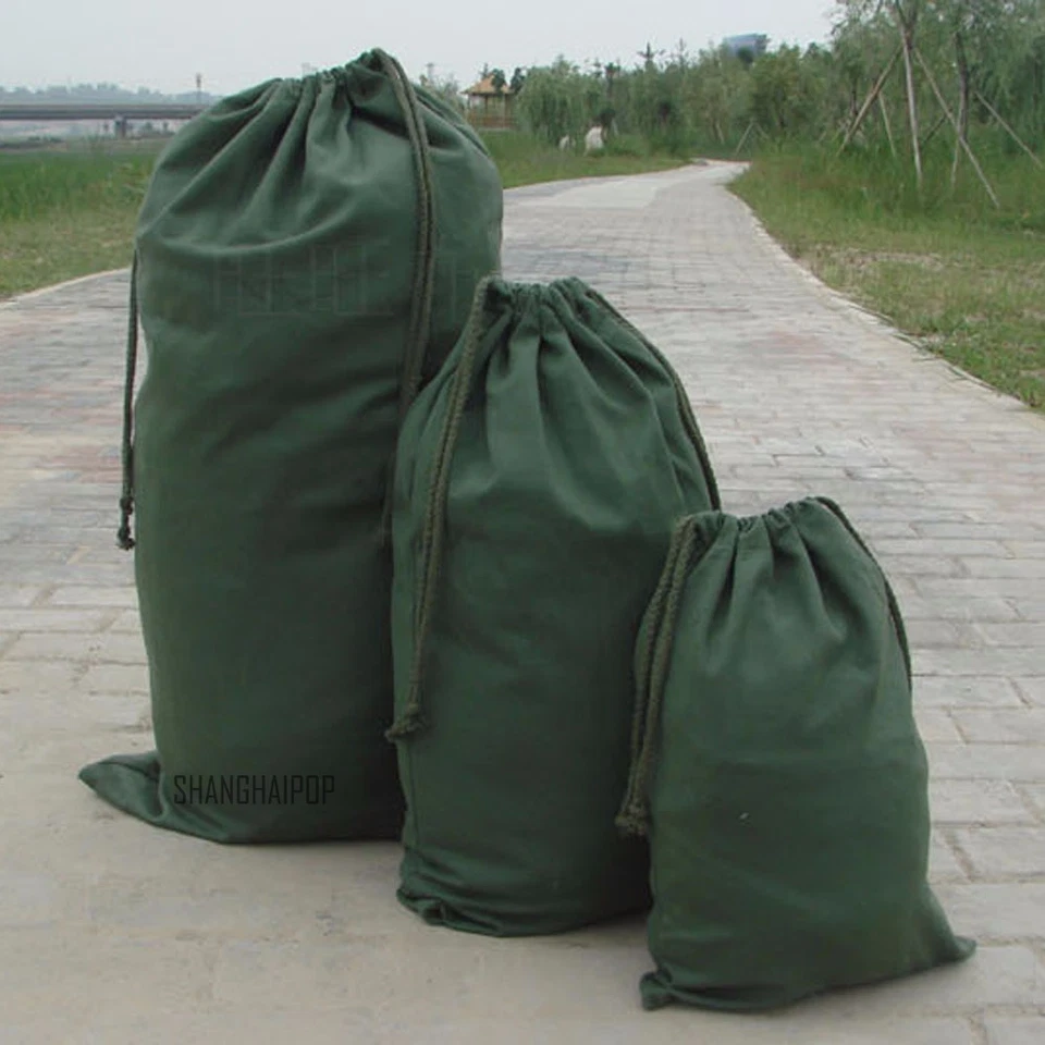 1 X Canvas Drawstring Large Bag Pouch Clothes Craft Storage Laundry Army Green - Image 3 of 4