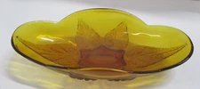 VTG Anchor Hocking Renaissance Gold Pickle Relish Dish Amber Oval Leaf Design