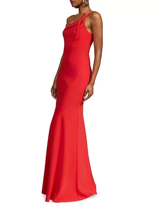 Vestido Halston Rojo Llama Sybil Volantes Dobladillo Un Hombro Talla 14 $595 Foto 2 de 4