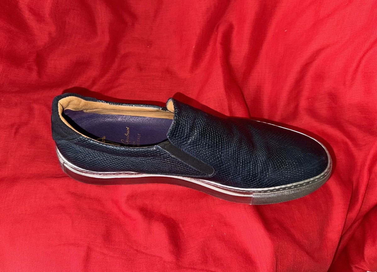 Robert‎ Graham Mens 44 11 Rolo Slip On Sneakers Shoes Blue Snake Leather Casual Robert Graham ROLO Blue Snake Embossed Leather Silver  main image 2