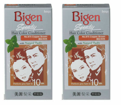 2 x Bigen Speedy Natural Herbal Color Hair Dye Cream Cover Grey 875 Copper Brown