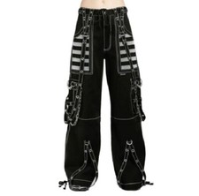 Handmade Gothic Trousers Punk Studs Chain Cotton pant Black with Grey Color Mesh