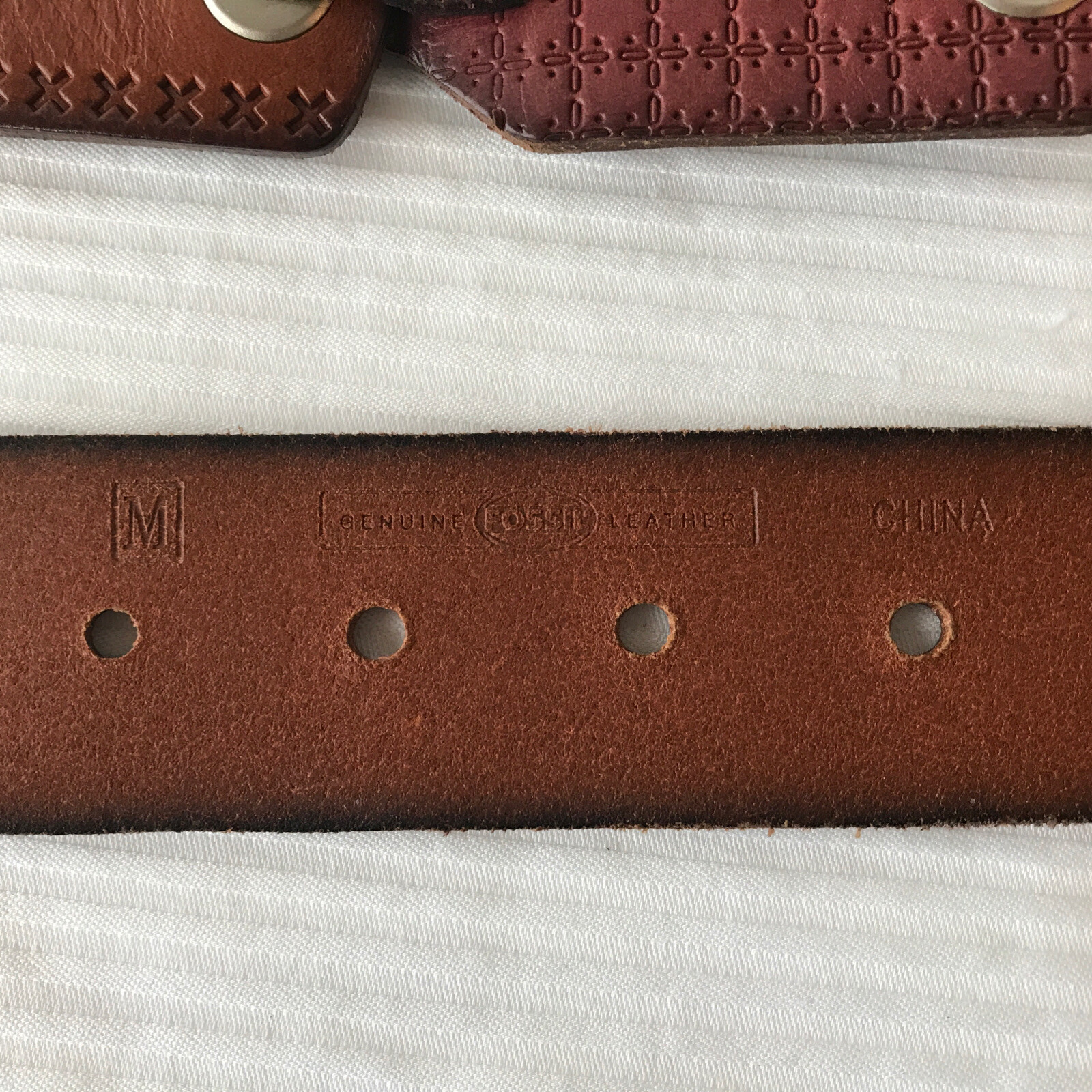 Fossil Leather Patchwork Belt Tooled Patterns Stu… - image 12