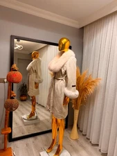 %100 Alpaca Women's Winter Coat Real Fox Fur Coat Soft Stylish Free shipping.