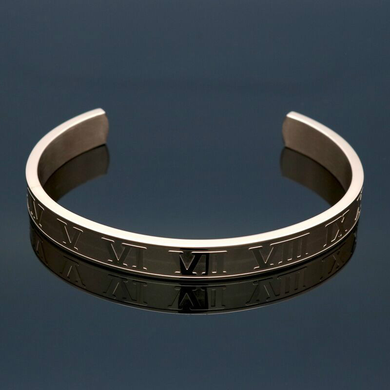 Mens Womens Stainless Steel 6mm 8mm Roman Numerals Cuff Bangle