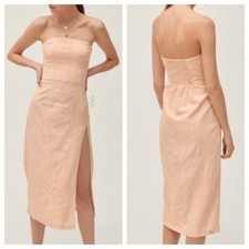 UO Urban Outfitters Dress Strapless Large Peach Linen Blend High Slit