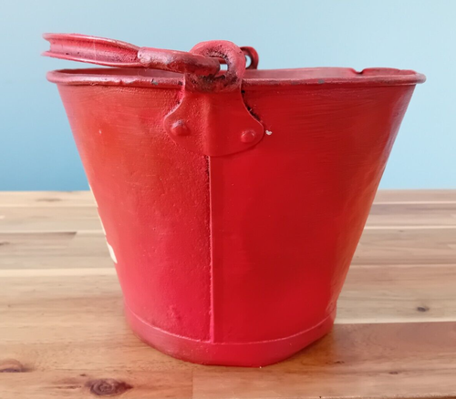 Vintage Feuereimer verzinkt Metall rot lackiert Holz Anzündlager Pflanzkübel - Bild 3 von 14