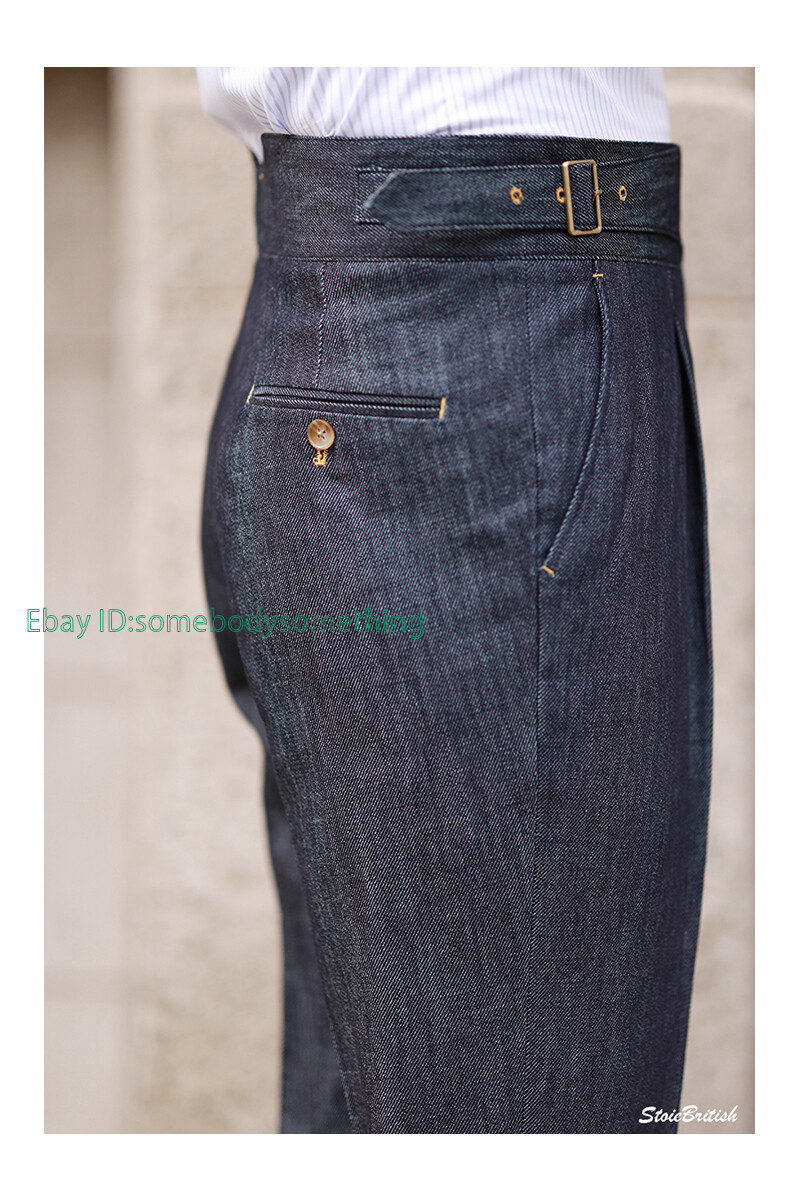 Mens Gurkha Denim Straight Business Formal Dress Pants High Waist Jeans ...