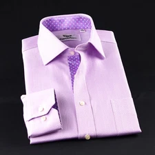 Purple Herringbone Formal Business Dress Shirt Rich Italian Floral Single Cuffs