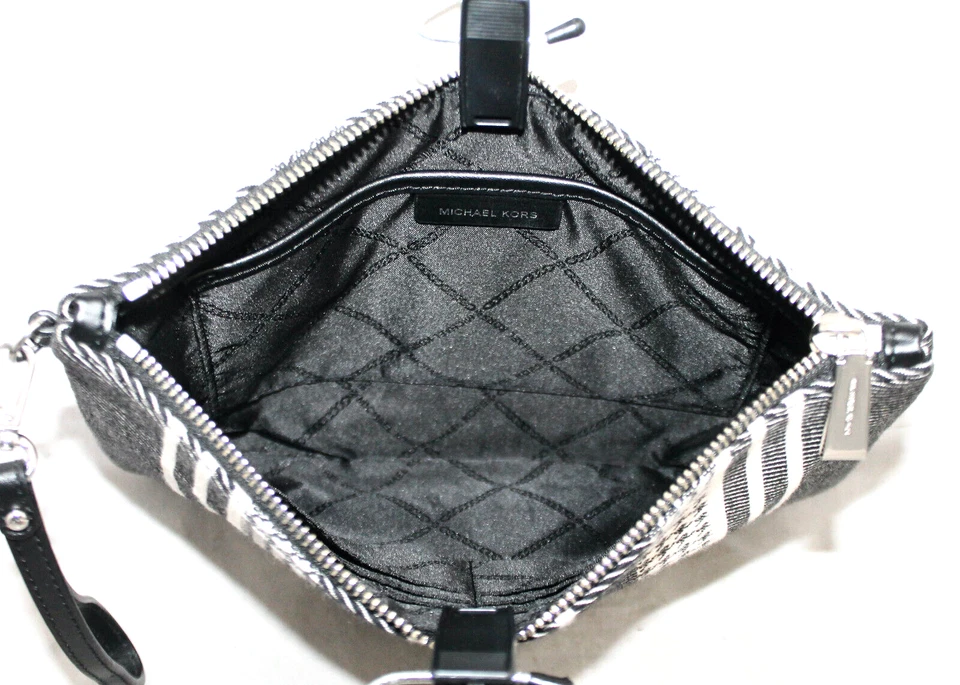MICHAEL KORS Jet Set Grande Cremallera Bolsa Muñequera Negro Blanco Rayas 32F1SJ6M3J Foto 4 de 4