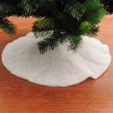 24" Christmas Tree Skirt Snow White with Snow Cotton Fur Thick Plush Mat Decor