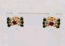 Beautiful Christmas Colors Delicate Bow Shape Stud Post Sparkly Holiday Earrings