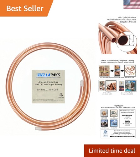 Flexibly Designed Copper Tubing 3/4" OD x 5 ft for Industry, DIY & Refrigeration