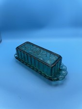 Vintage Teal Grape Pattern Pressed Glass Butter Dish – Indiana Glass Style