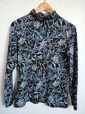 Seasalt Landing Top Roll Neck Floral Black Blue Size 10 Stretchy