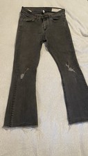 Gray Distressed Raw Hem Denim Women's Jeans 5-Pocket Design