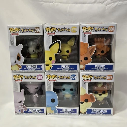 New Pokemon Funko POP Lot Of 6 Mewtwo Cubone Growlithe Vulpix Pichu Squirtle