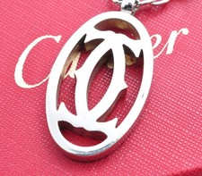 Cartier 2C Logo Key Chain Ring Silver Tone 22.9g Authentic w/Box 11768