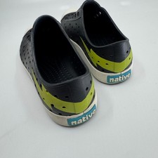 Native Jefferson Kids C12 Black Slip On Water Shoes Green Bolt Print Boys Girls