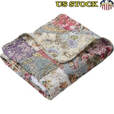100 Cotton Multicolor Reversible Quilted Blanket Soft Garden Pattern Easy Care