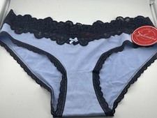Splendies Hi-Leg Brief Panties Blue Lace Trim Cotton Blend XLarge Stretchy