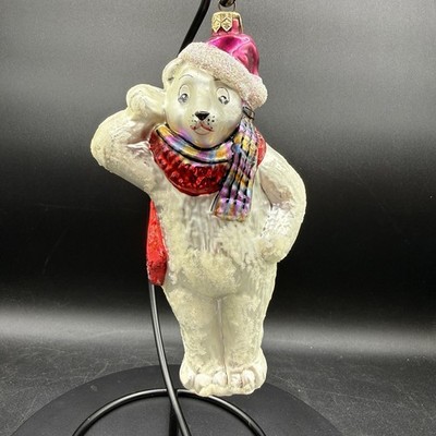Christopher Radko Salutations Polar Bear Blown Glass Christmas Ornament - RARE