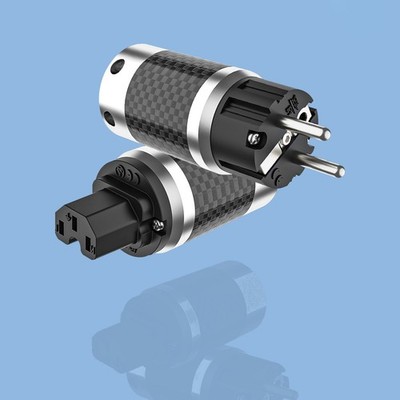 Paar Kohlefaser häuse Rhodiniert HiFi Netzkabel Stecker EU Schuko C13 Adapter