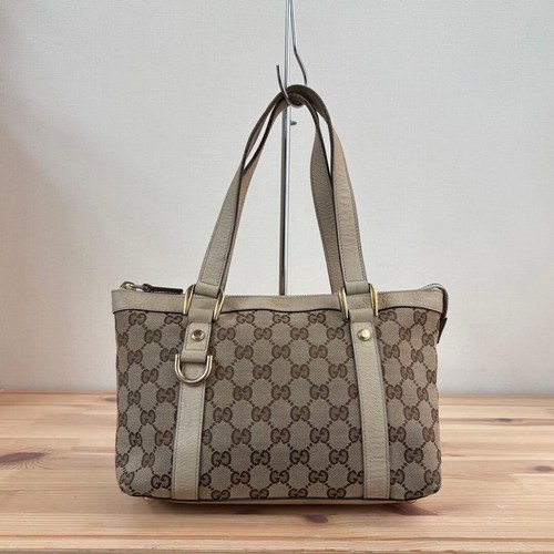 GUCCI Abby GG Canvas Leather Tote Handbag Beige 141471 Auth
