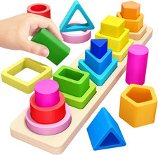 Montessori Toys for 1 2 3 Year Old Boys Girls Toddlers, Heightened Peg-Free Wood