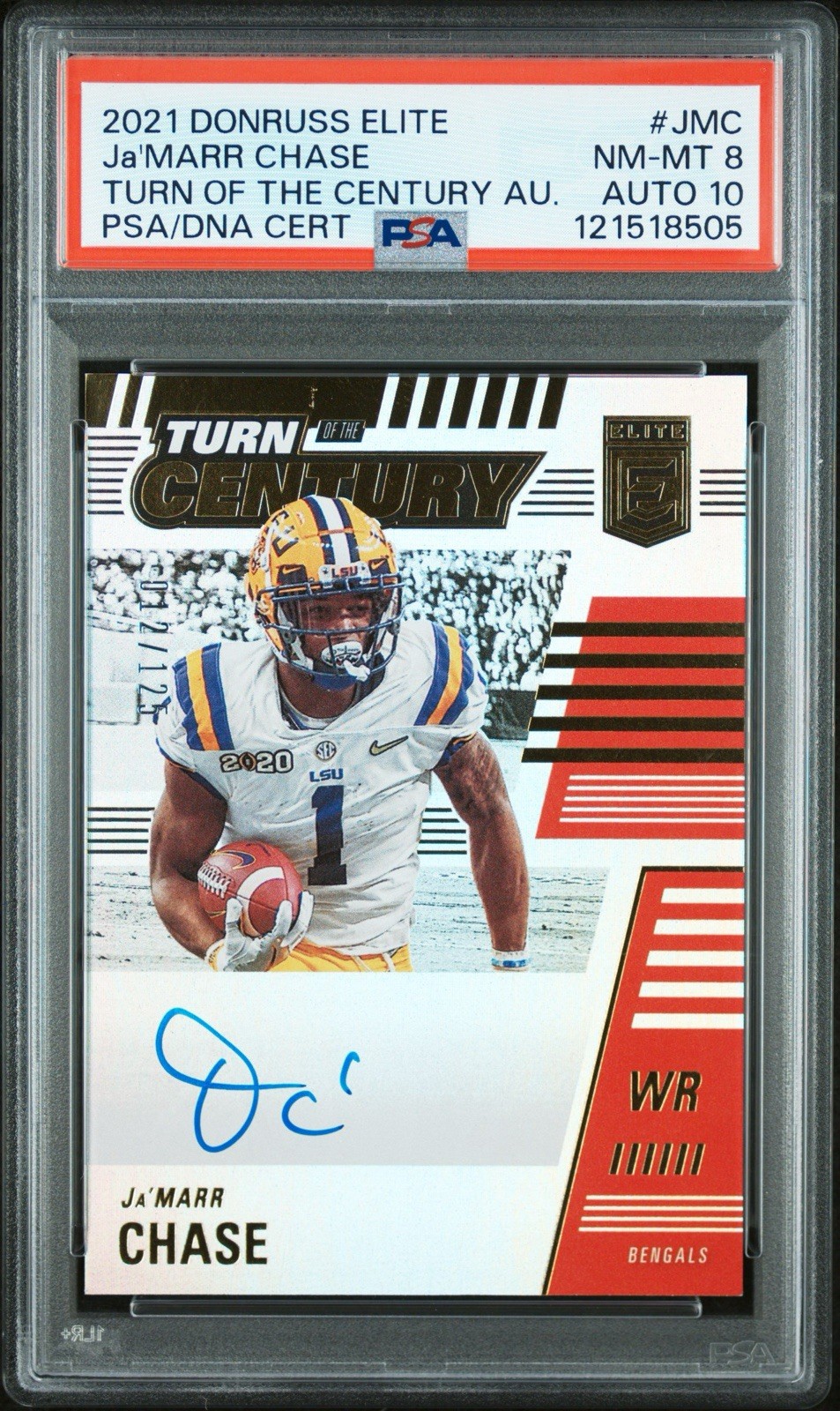 2021 Donruss Elite Ja’marr Chase Turn Of The Century Auto Psa/Dna 10/8
