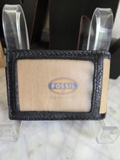 Fossil Men's Black Leather ID Badge Holder with Money Clip and Card Slots
