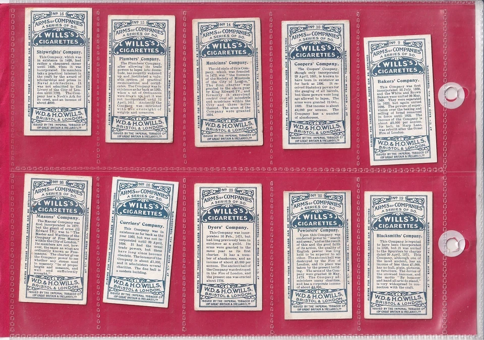 WILLS - ARMS OF COMPANIES - 1913 - 10 CARDS - LOW NUMBERS - Image 2 of 2