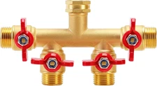 4 Way Brass Hose Splitter, Solid Brass High Volume 4 Way Hose Splitter Valve wit