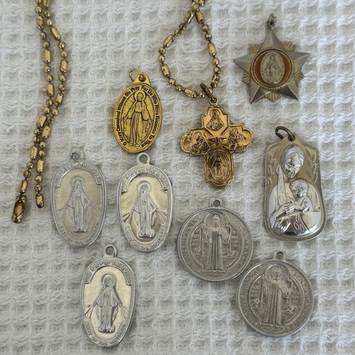 Lot of 9 Silver & Gold Tone Religious Charms Italy Catholic Jewelry Pendant Star - Picture 1 of 14