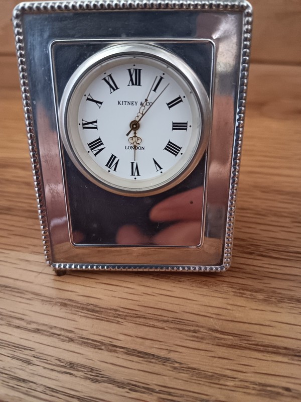 Vintage  Kitney & Co. Silver Miniature Stand Frame Clock 1993 Runs Great 5 Year