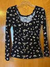 VTG Y2K NOBO No Boundaries Black Floral Long Sleeve Fairy Goth Coquette Top Med