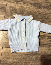 Sears Vintage Blue Acrylic Knit Cardigan Sweater Collared Button 0-6M