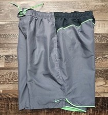 Nike Swim Shorts Mens Large Gray Mesh Lined Drawstring Neon Swoosh