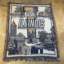 Vintage University Of Illinois Fighting Illini Tapestry Throw Blanket 56” x 36”