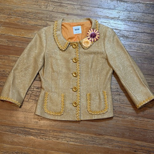 Vintage Moschino Cheap & Chic Blazer Jacket Size 10 Golden Floral Basket Weave