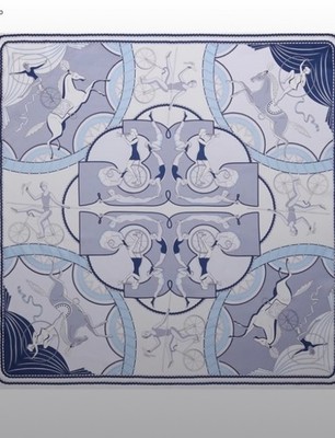 Tory Burch Aeronauts Double-Sided Silk Scarf Blue 36'' Square Reversible NWOT