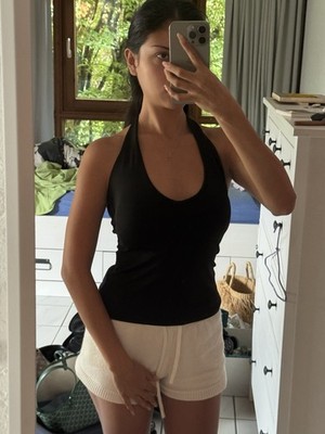 Damen Neckholder-Top Halter ärmellos Schwarz unifarben Rundhals Größe XS/S